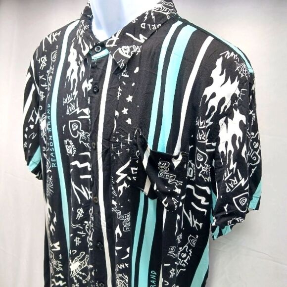 Reason Brand Trap Star Striped Hawaiian  Casual Button Down Shirt 3X RUNS SMALL - Picture 2 of 9